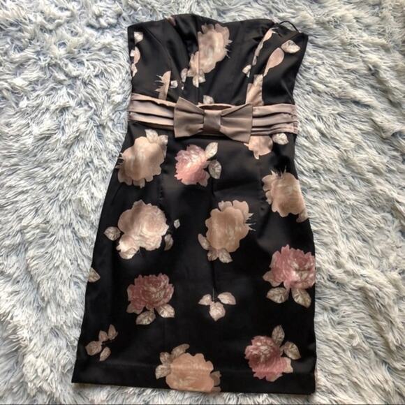 H&M Strapless Black Formal Floral Cocktail Dress - Picture 3 of 7